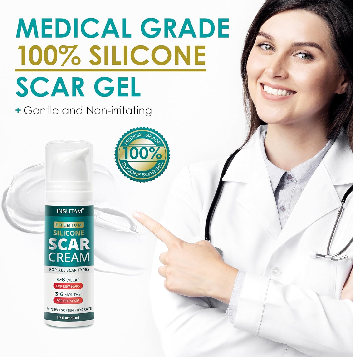 Silicone Scar Cream Gel for Scars: Medical Grade Silicone for Old and New Scars (White) - Image 4