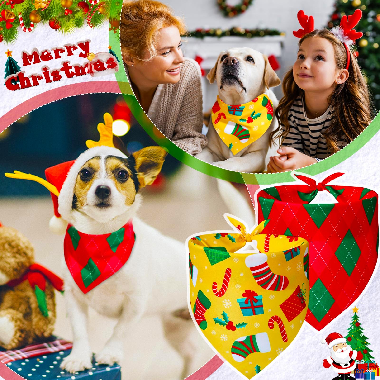 Bandane di Natale per cani alla rinfusa, bandane regolabili con Babbo Natale, pupazzo di pan di zenzero, cervo, sciarpa triangolare, costume da festa per animali