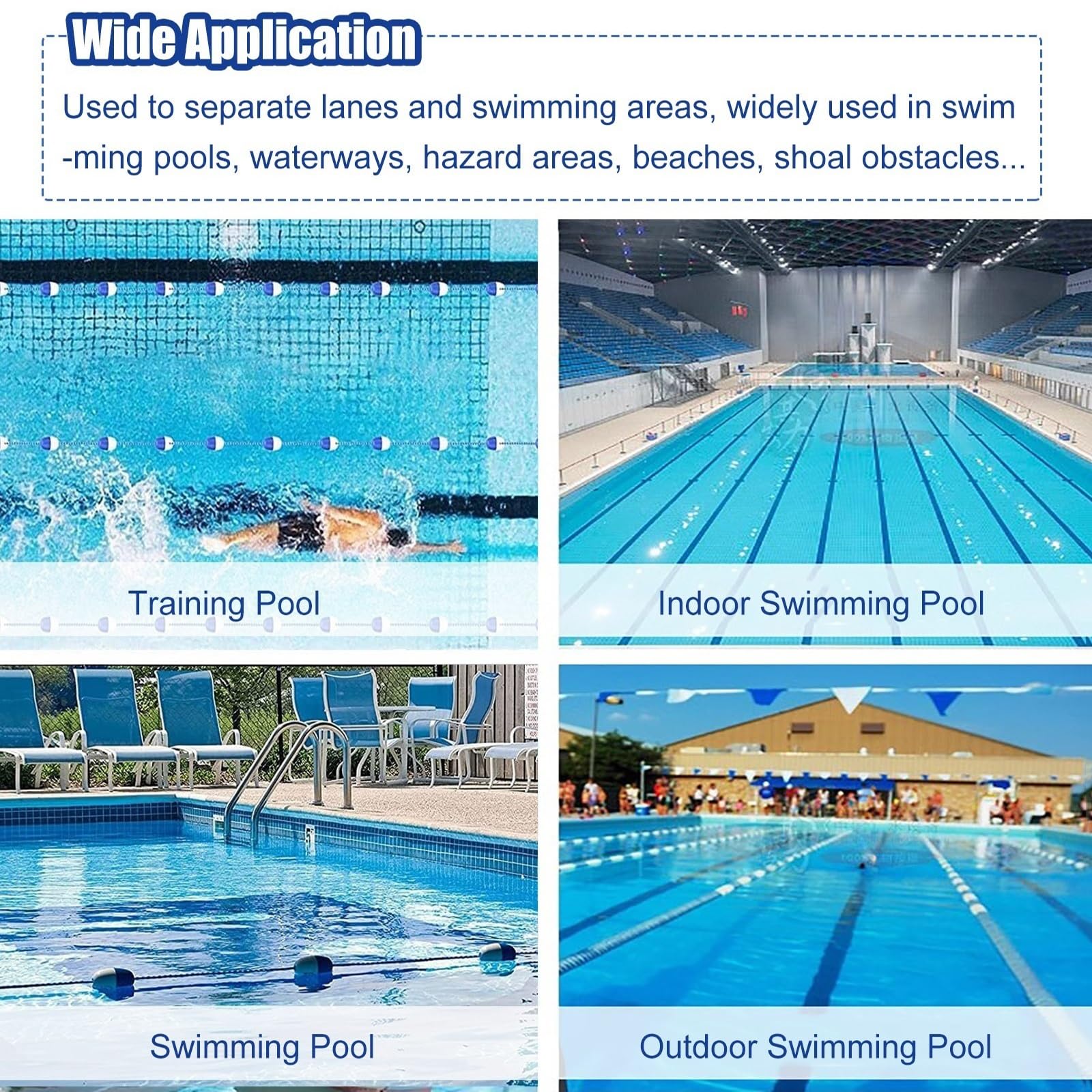 HDYZJQ Inground Pool Safety Floating Rope, 10ft/20ft/30ft/40ft/50ft/60ft Long, Blue White Pool Lane Buoy Lines for Commercial Competition/Public(33ft/10m)