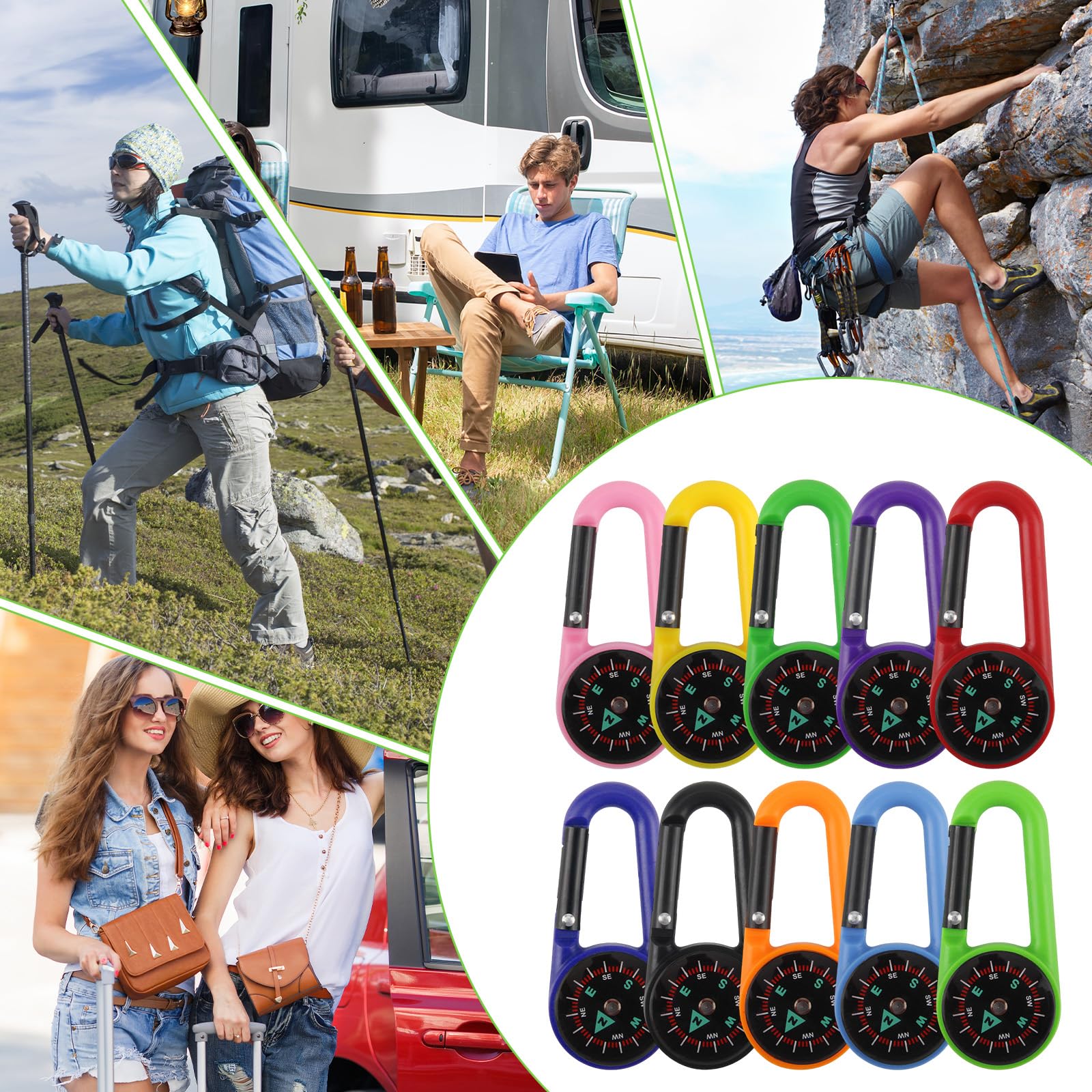 20 Pezzi Bussola Portachiavi, Moschettone Bussola Bambini, Direzione Magnetica, Mini Bussole da Campeggio, Colorata Bussole Navigazione per Mappe, Navigazione, Orienteering, Sopravvivenza, Backpacking