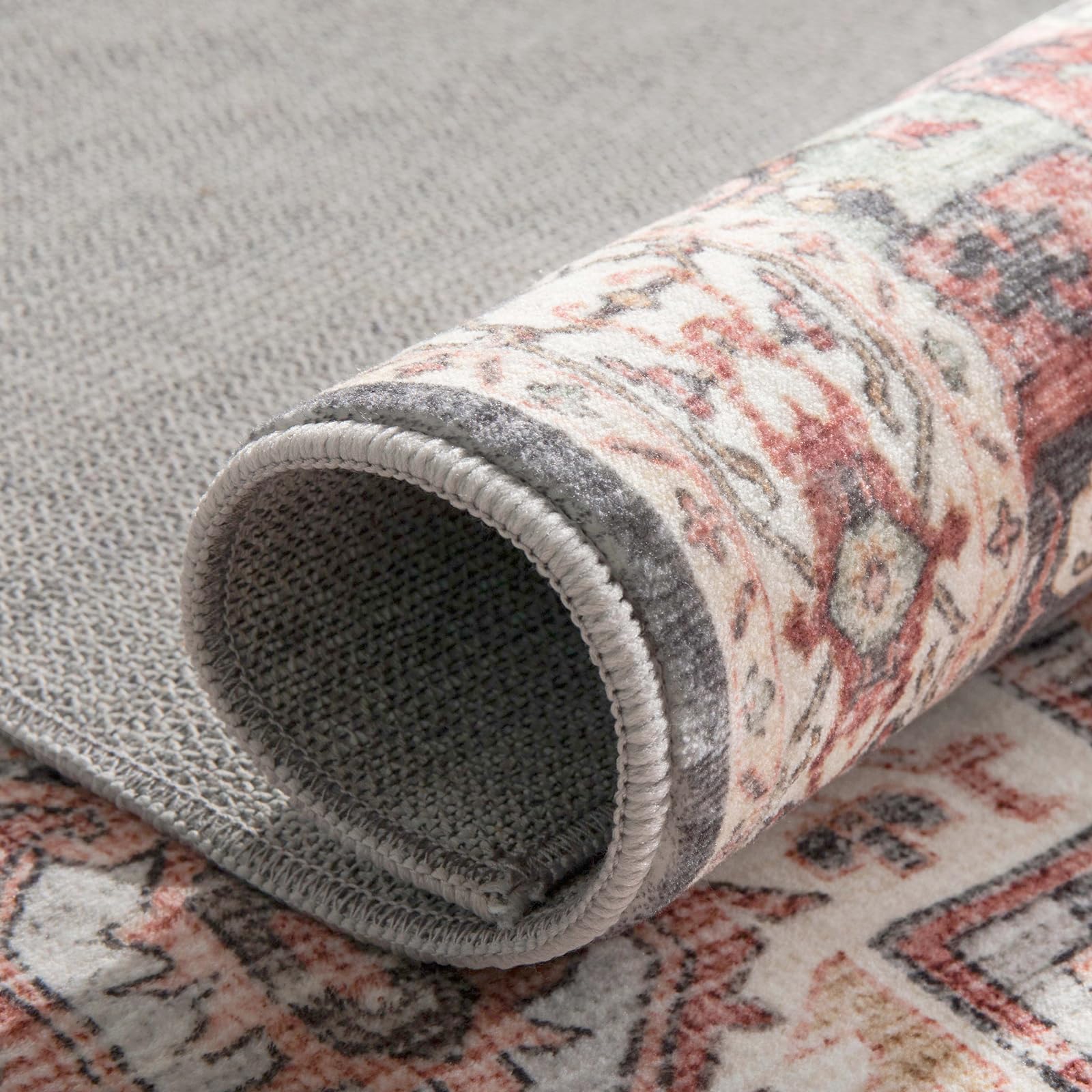 Carvapet Läufer Teppich 60x300cm rutschfest Lang Teppichläufer Waschbar Mikrofaser Vintage Medaillon Rosa Teppich Flächenteppich Laufteppich
