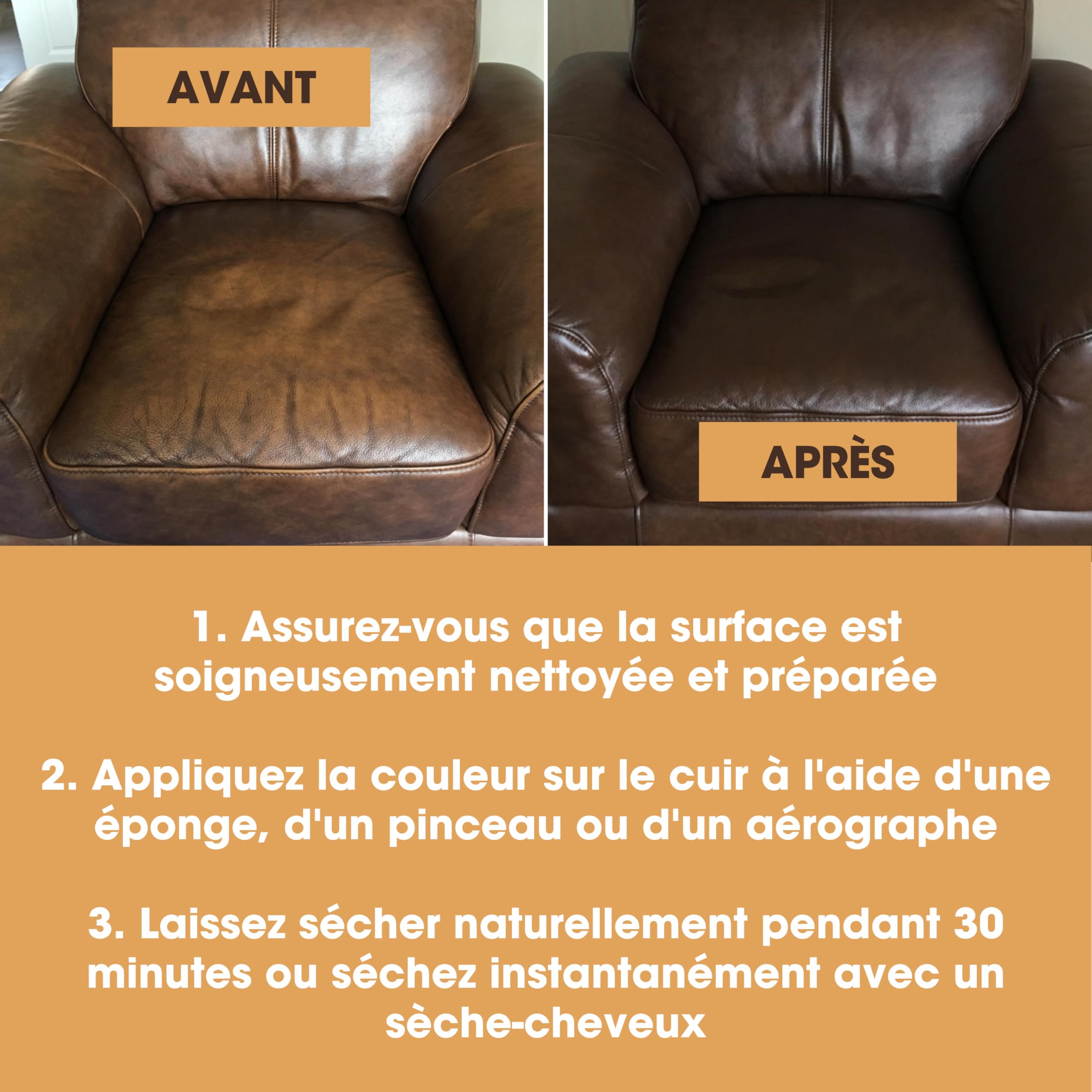 Furniture Clinic Peinture et teinture pour réparation pour cuir | Teinture auto-scellante pour une réparation rapide et facile | Convient pour les canapés, les sièges de voiture, les chaussures, les