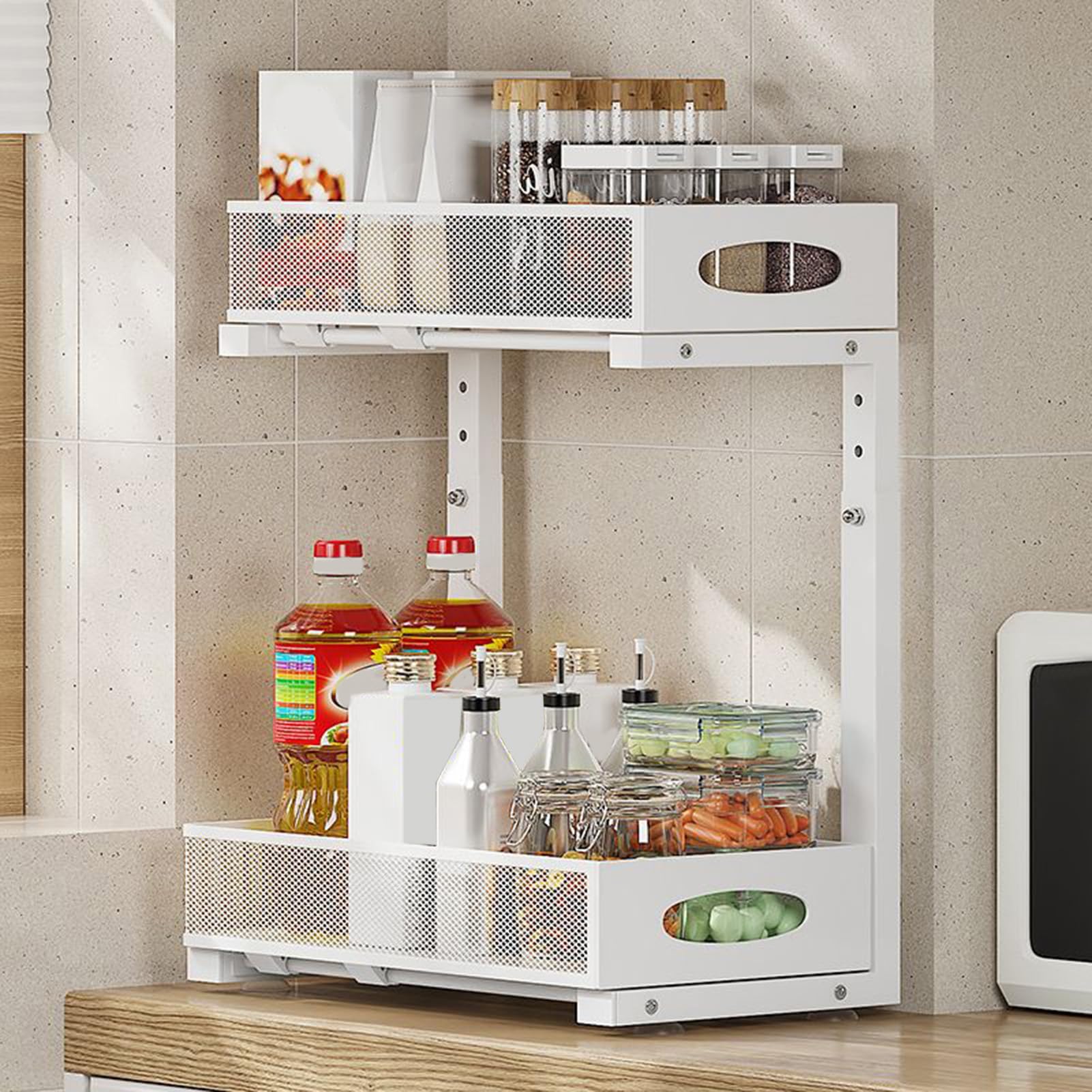 Organizador Para Debajo Del Lavabo Del Baño Organizadores Extraíbles Y | Estante de Organización con Altura Ajustable para Hogar, Cocina, Despensa, Armario, Baño, Lavandería
