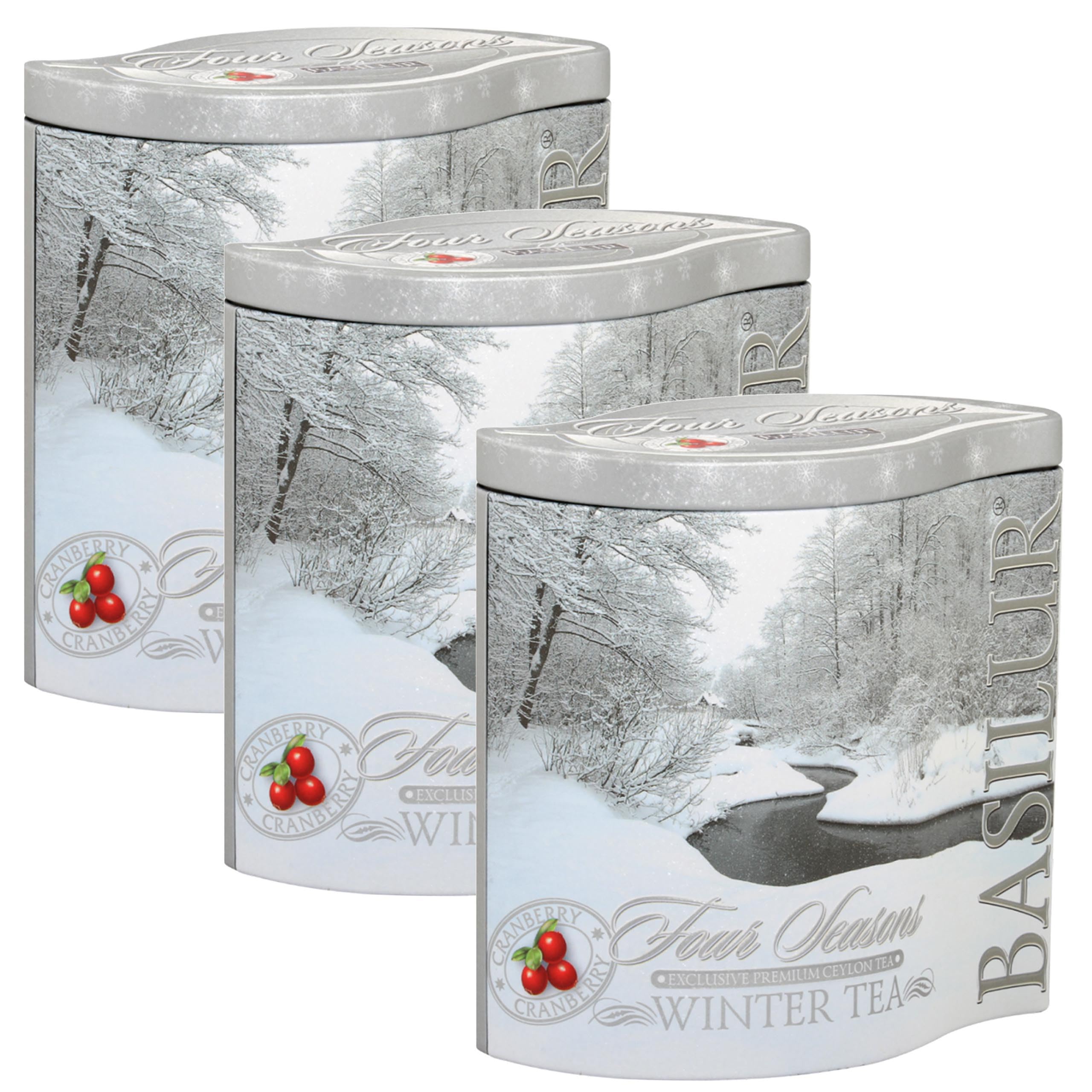BASILUR Foglie di tè tritate finemente in una latta decorativa, 100g (Winter, x3)