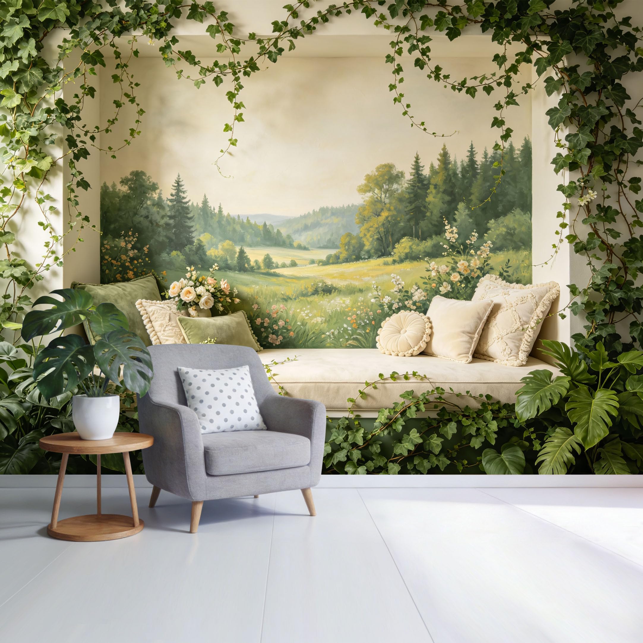 Custom Size Wall Mural Tranquil Forest Meadow Landscape Botanical Greenery Watercolor SelfAdhesive Wall Fabric Removable Wallpaper for Home Office Decor