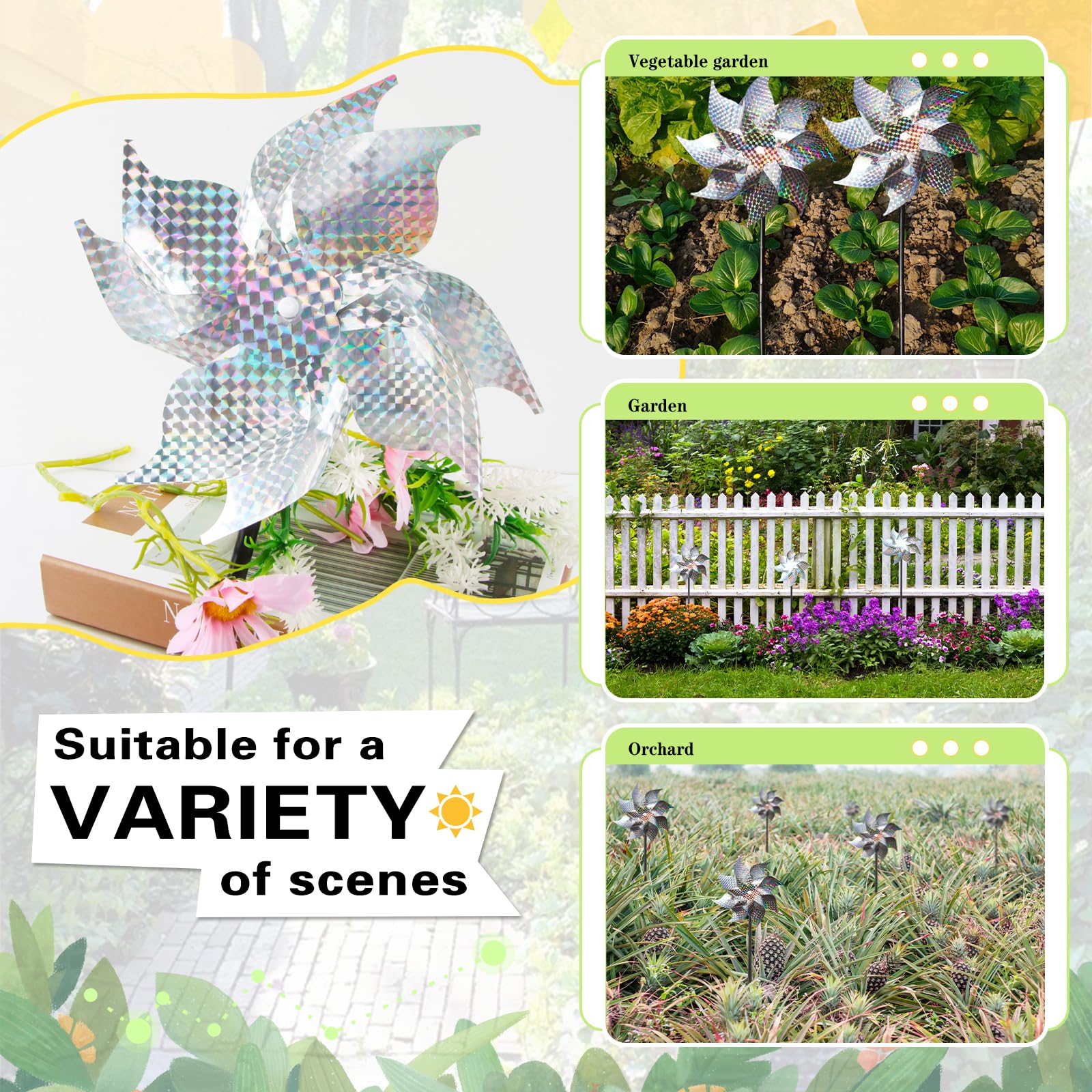 6 Pezzi Girandola a Vento Riflettente, Repellente per Uccelli Girandole, Girandole Uccelli per Balcone, Mulino a Vento Riflettente per Frutteto, Giardino, Cortile, Terreno Agricolo