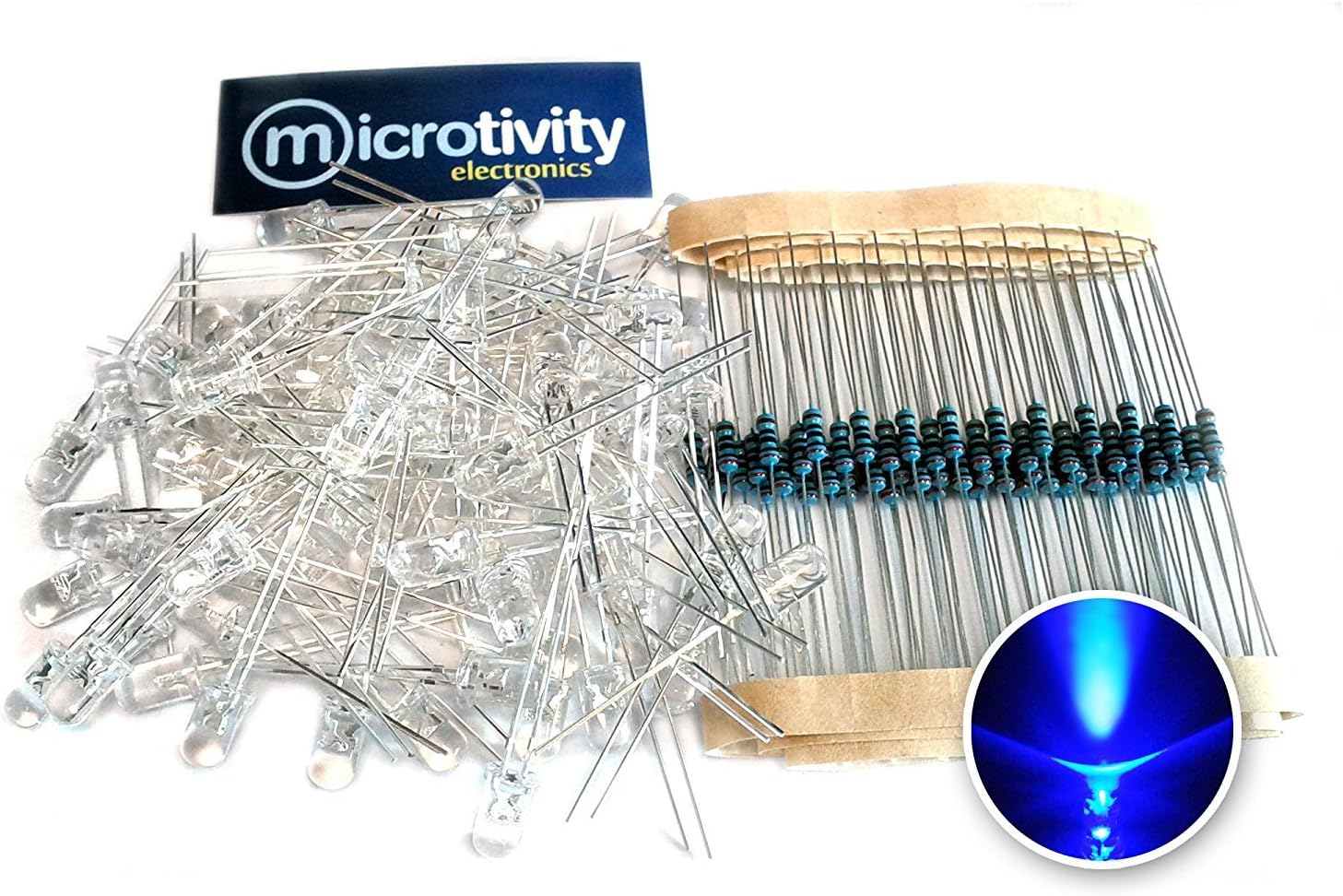 microtivity IL441 5mm Clear Blue LED w/Resistors (Pack of 100)