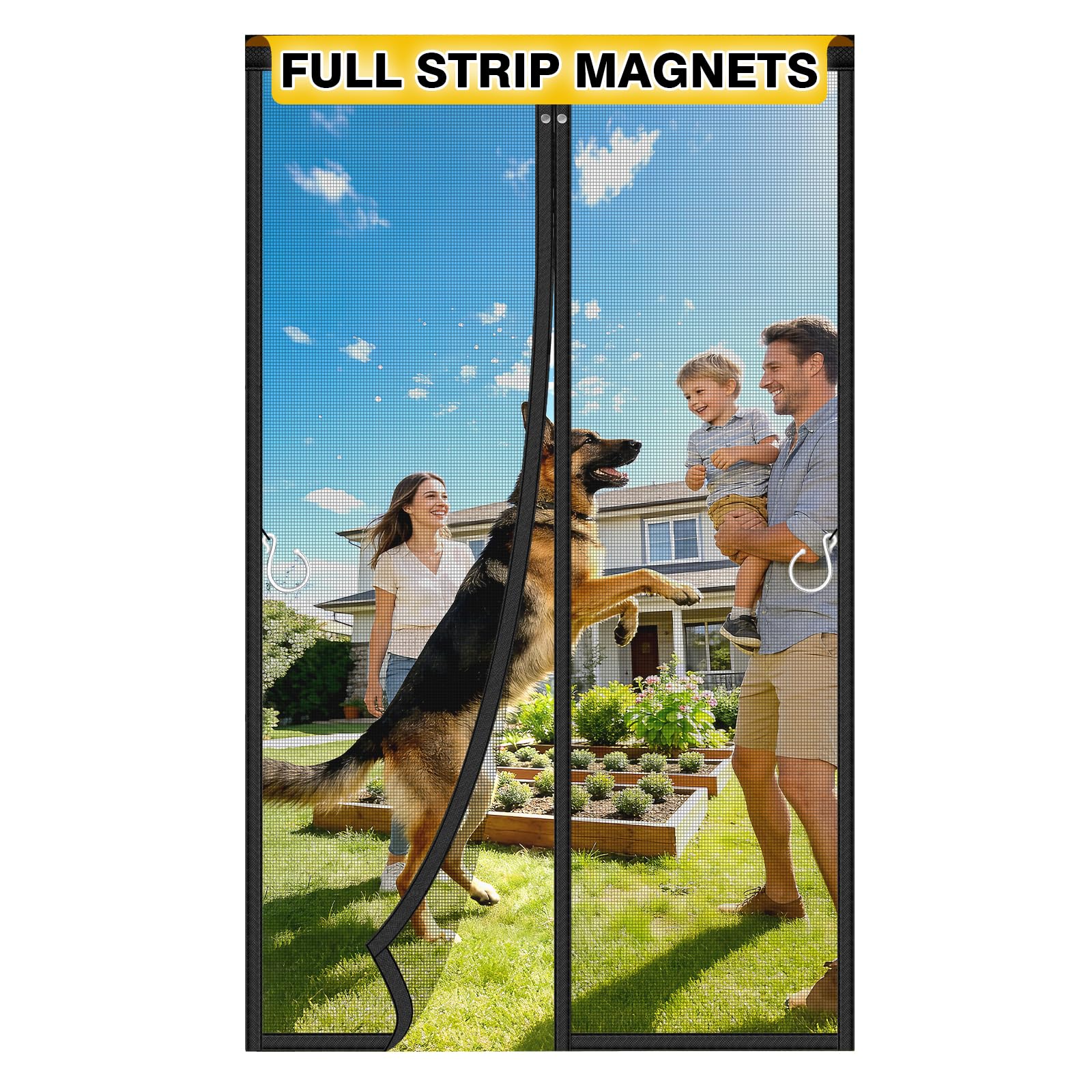 HOFUDON Upgraded Magnetic Screen Door, Heavy Duty Fiberglass Mesh, Quick Close Full Strip Magnets, Door Screen Magnetic Closure for Single Door Size