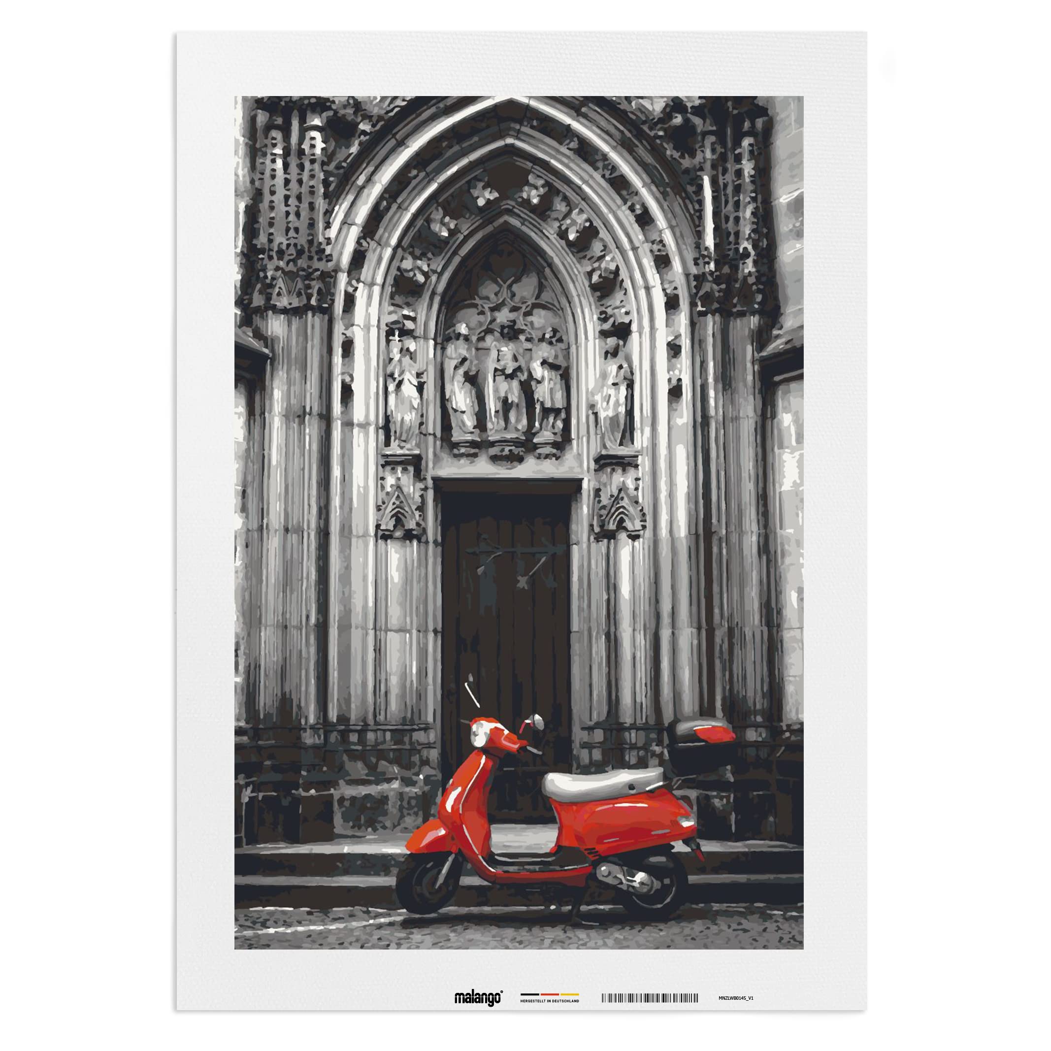Malen nach Zahlen Erwachsene - rote Vespa 90 x 60 cm groß XL Premium-Malset ohne Rahmen, Hergestellt in unserer Produktion in Deutschland, Kreative