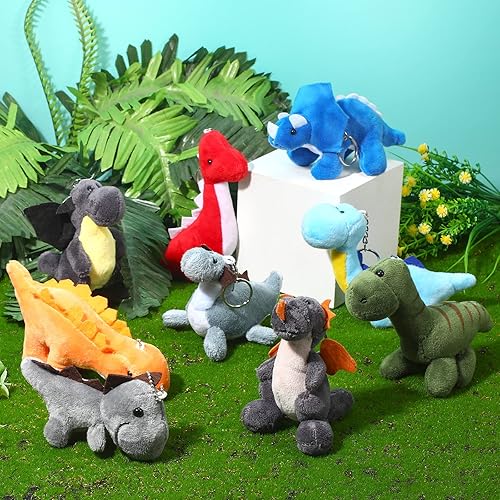 Miniatura 6 de Kasyat 9 piezas de animales de peluche de dinosaurio de 4 a 6 pulgadas, mini figuras de dinosaurio de peluche, llavero suave, adornos de mochila