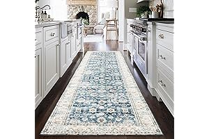 2x8 FT Machine Washable Runner Rug, Faux Wool Floral Azure Runner Rug for Entryway