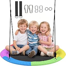 AIYAPLAY Altalena da Albero, Altalena a Nido per Bambini da Ø100 cm con Corde Regolabili e Cinghie, Gioco da Esterno per Bambini 3-8 Anni, Capacità 300 kg, Multicolore