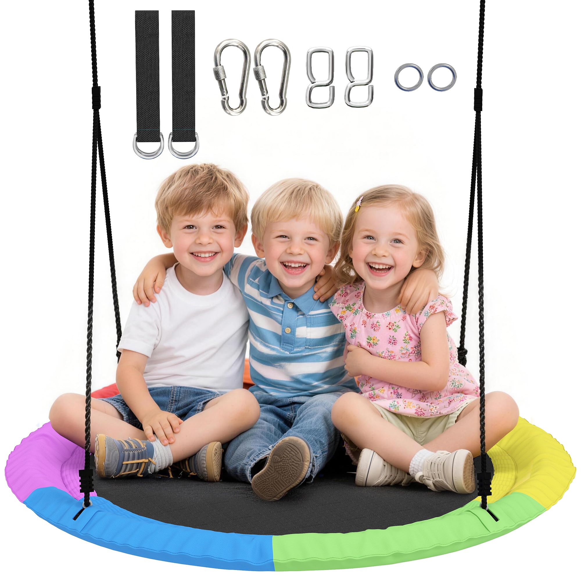 AIYAPLAY Altalena da Albero, Altalena a Nido per Bambini da Ø100 cm con Corde Regolabili e Cinghie, Gioco da Esterno per Bambini 3-8 Anni, Capacità 300 kg, Multicolore - 1
