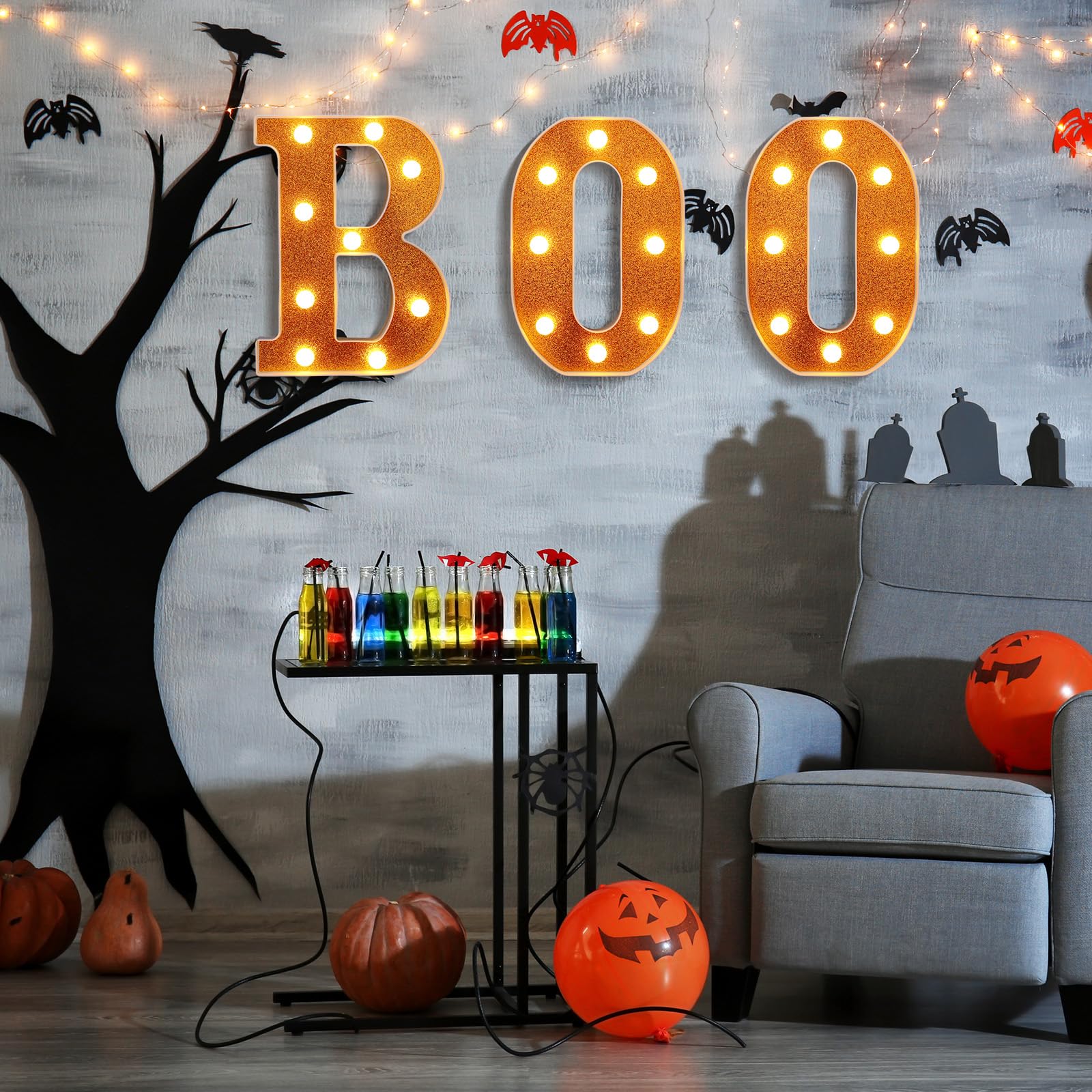 Lampada Decorativa A LED Auraglow Boo – Scritta Luminosa Per Halloween – Alimentata A Batteria Con Timer 4 Ore – Acrilico Bianco Caldo