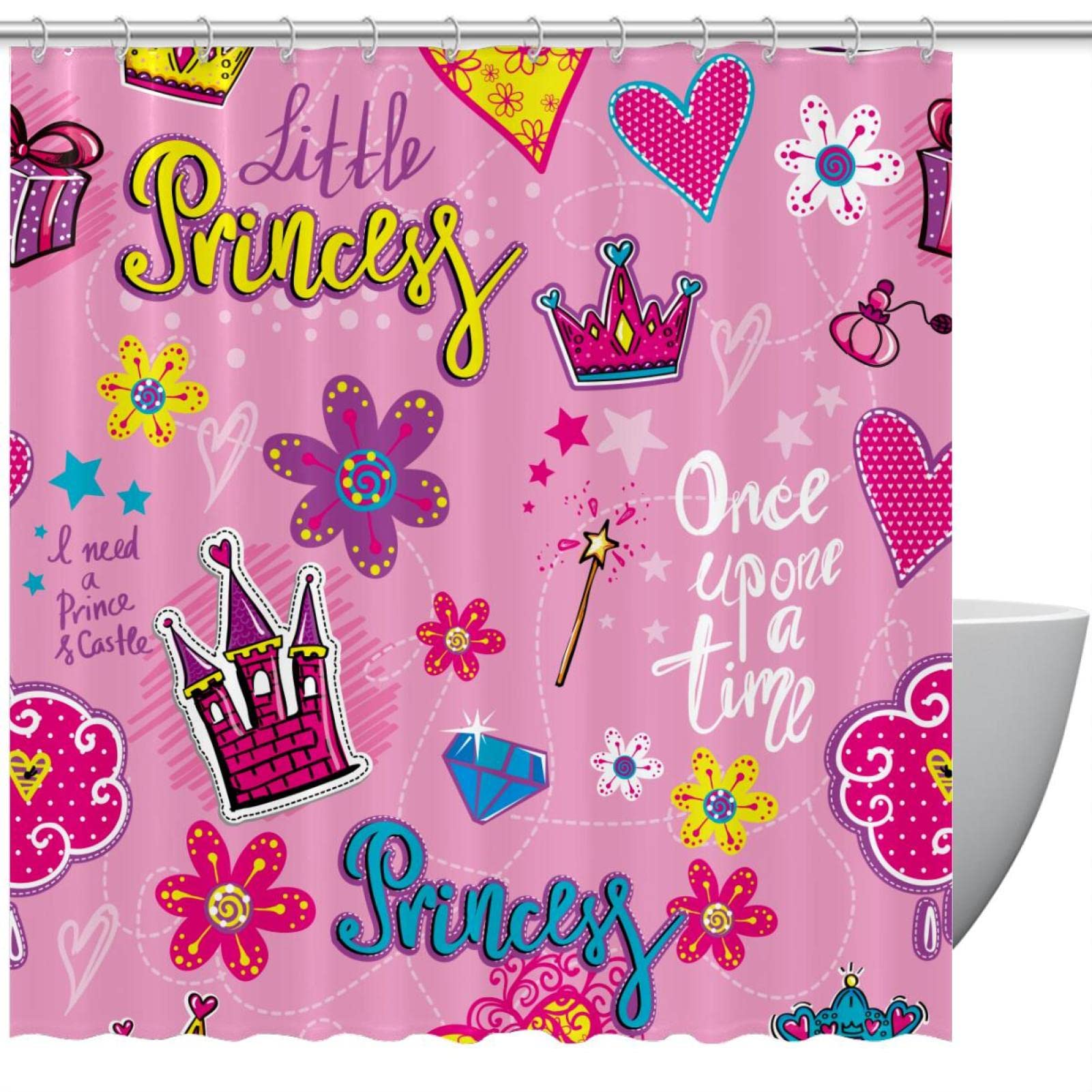 Rideau de douche en tissu rose princesse pour décoration salle de bain fille