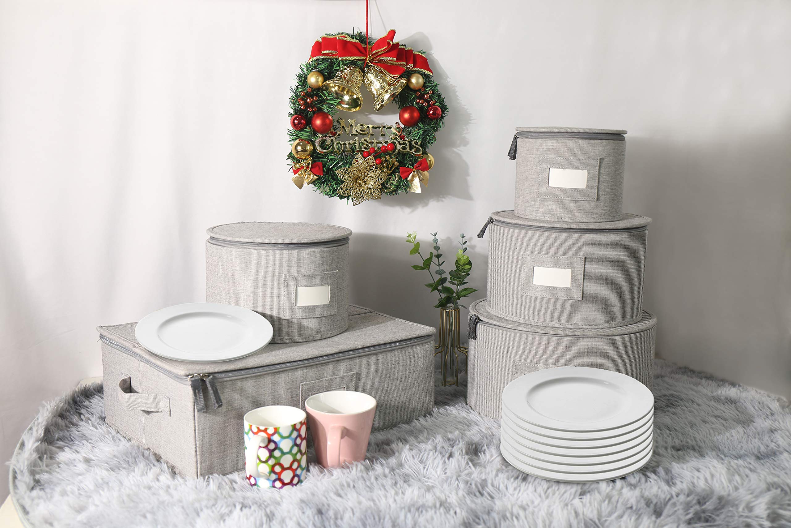 YOO China Storage Box Set for Dinnerware,Hard Shell and Stackable