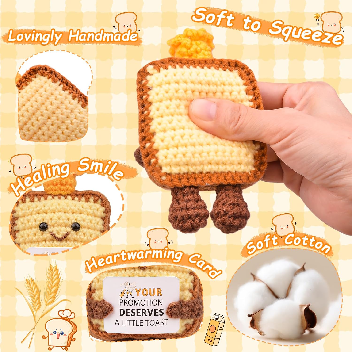 Positive Crochet Toast New Job Gifts, Handmade Emotional Support Toast Encouragement Gift for Women, Men, Friend, Coworker
