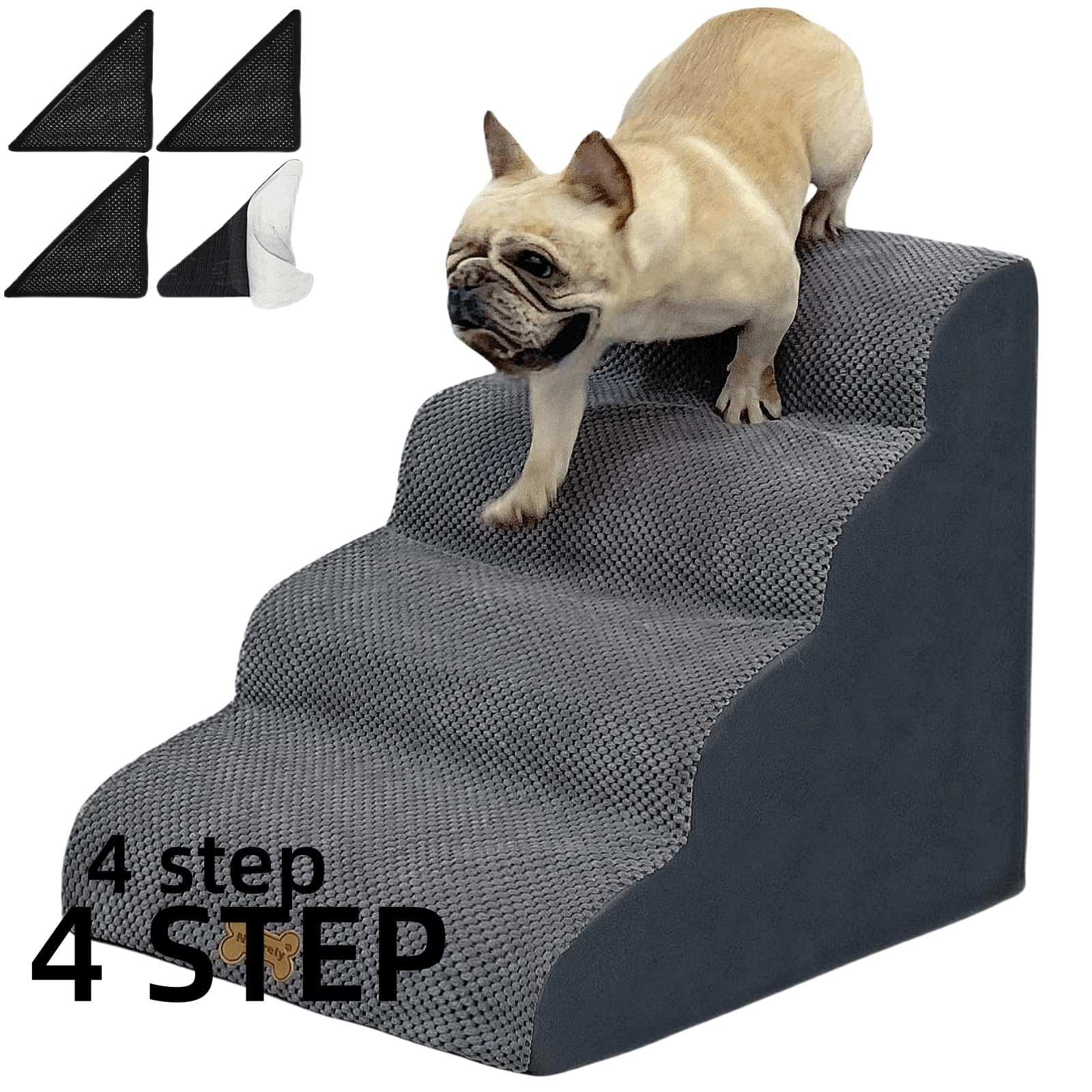 Necrely 4-Step Dog Stairs for High Beds 18-24 Inch Pet Steps 2 3 4 5 Tier Ladder Non-Slip Sturdy Ramp Small Medium Large Dog Steps to Couch Bed Old Dogs Balanced Pet Stairs for Getting on Bed