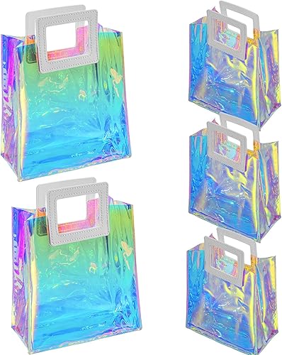 Miniatura 9 de Bolsas de regalo pequeñas holográficas, paquete de 2 unidades de 7.9 x 7.1 x 3.9 pulgadas con asas para mujeres, niñas, cumpleaños, Navidad, regalos