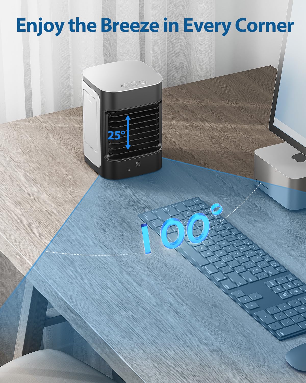 Aire acondicionado portátil, aire acondicionado personal para habitación, unidad de aire acondicionado portátil con oscilación de 100°, mini aire acondicionado alimentado por USB para tienda de 3