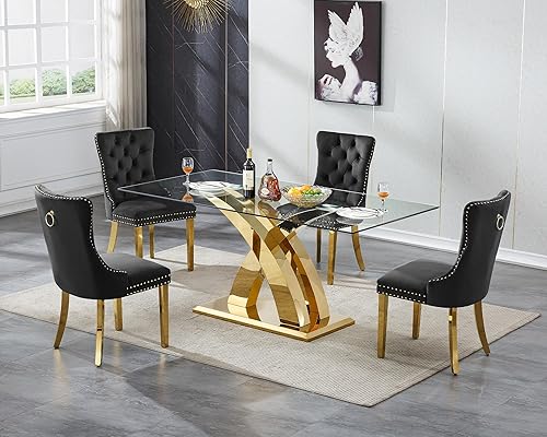 Miniatura 18 de Juego de mesa de comedor de mármol sintético blanco plateado de 70 pulgadas para 4, juego de mesa rectangular moderna de 5 piezas con patas de acero