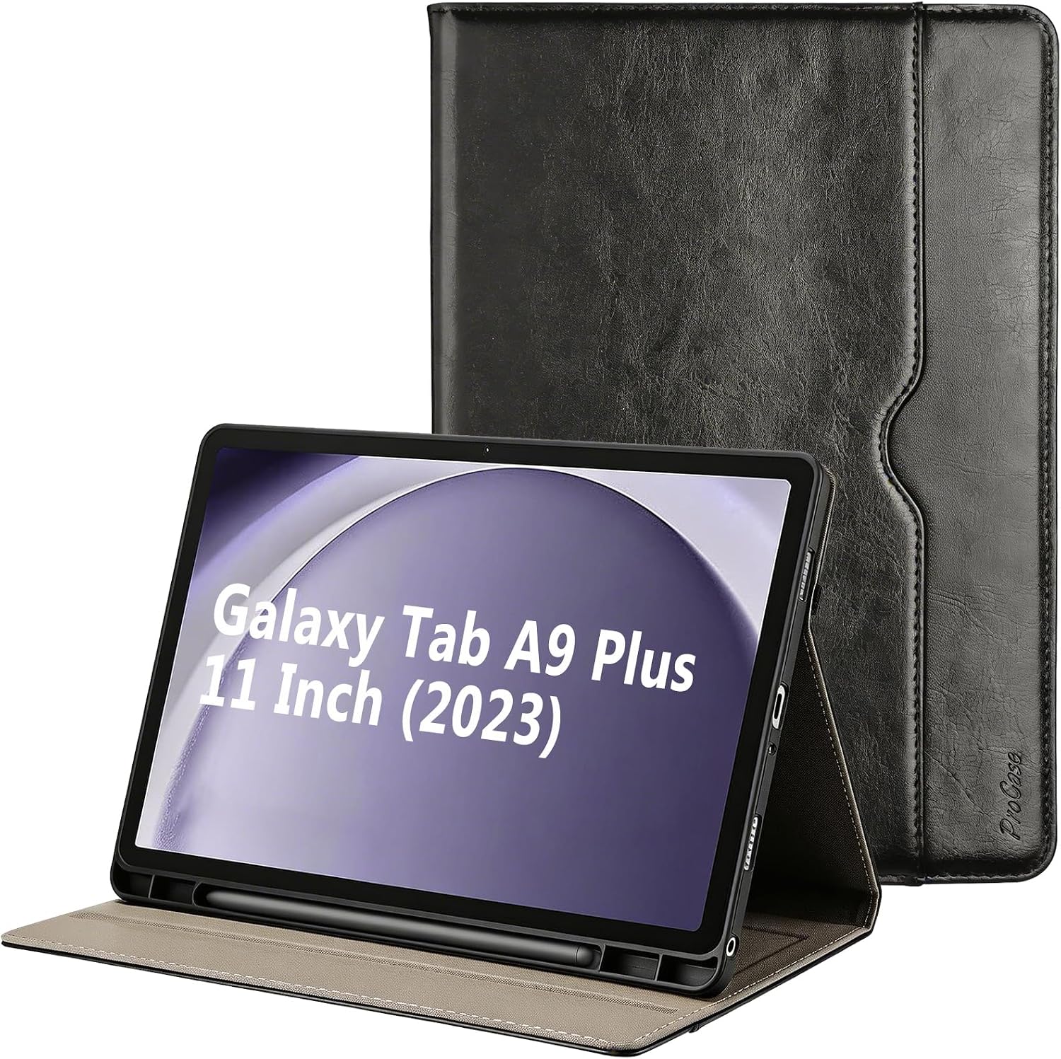 ProCase Etui na Galaxy Tab A9+ A9 Plus 11 cali 2023 uchwyt na długopis, podszewka Folio PU Skóra ochronna Wysokiej jakości osłona narożna Stojak Wielokątny Przednia kieszeń odporna na wstrząsy osłona
