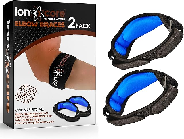 ionocore 2 Pack Tennis Elbow Strap | Elbow Support for Men & Women | Arm Support for Tennis Elbow, Golfers Elbow, Pain Relief | Elbow Brace with EVA Compression Pad | Adjustable Tennis Elbow Support