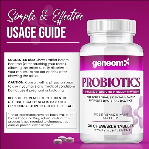 Miniatura 4 de Probiotics L. Salivarius 24 mil millones de UFC Apoya la salud oral, digestiva e inmune Tabletas masticables para una mejor salud intestinal,