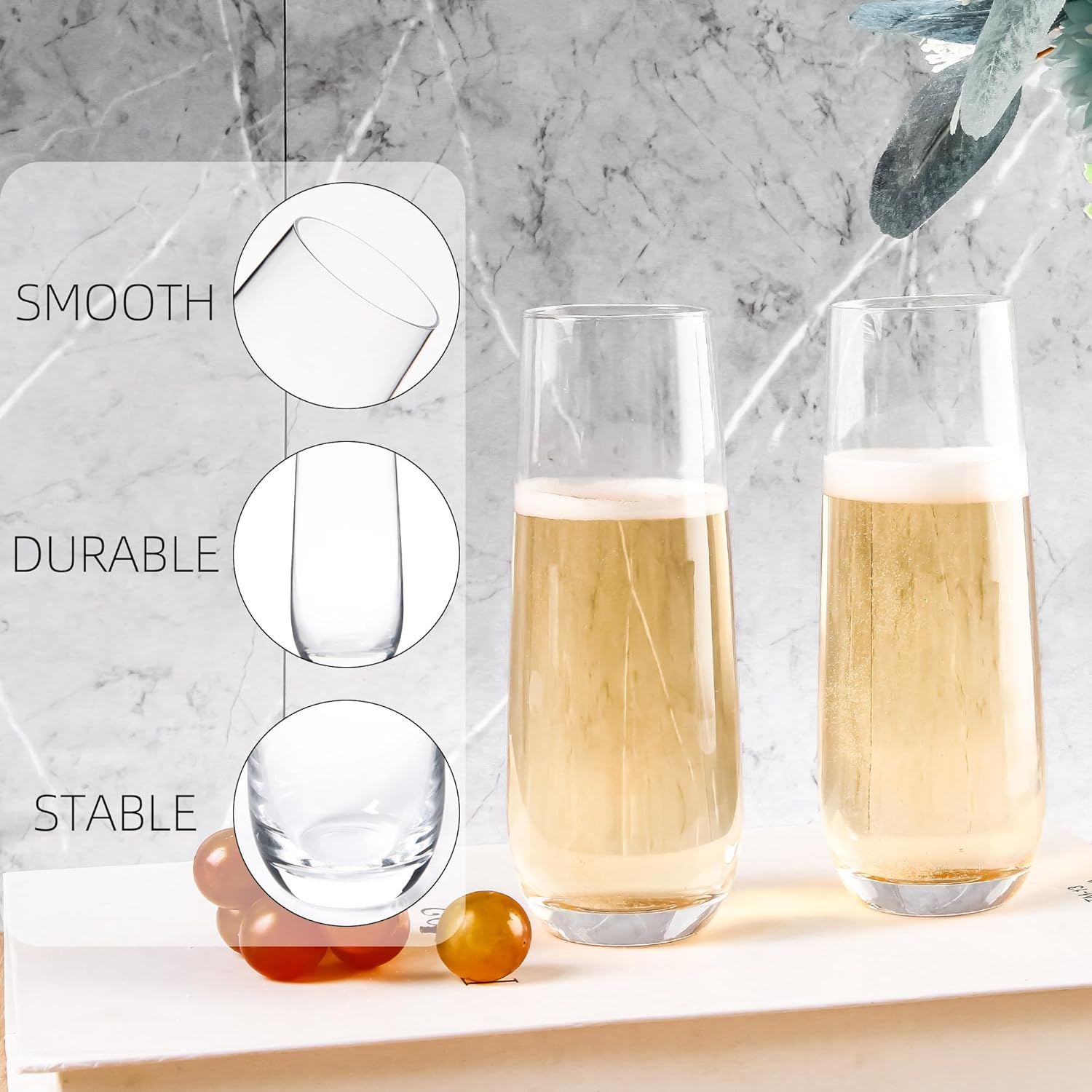 Stemless Champagne Flutes Set of 12, 8 oz Clear Toasting Glasses, Mimosa glasses - Image 3