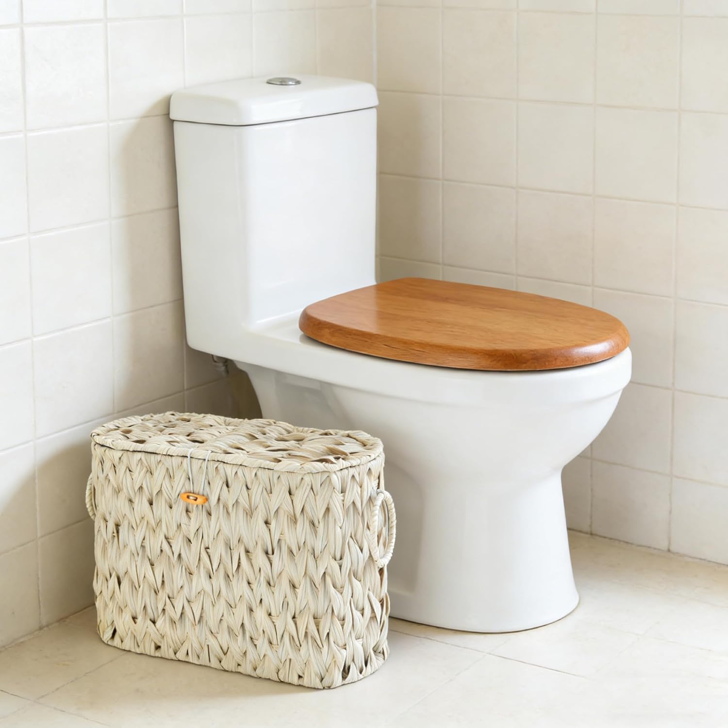 Toilet Paper Storage Basket with Lid,Toilet Paper Holder, Wicker Storage Basket with Built-in Handles for up to 6 Mega Rolls, Baskets Bathroom Accessories (Butter Milk)