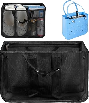 Beach Bag Organizer for Bogg Bag, Tote Bag Organizer Insert, Lightweight Mesh Divider with Zipper Pocket & 7 Compartments, Accessories Insert for XL Bogg Tote Black, Medium