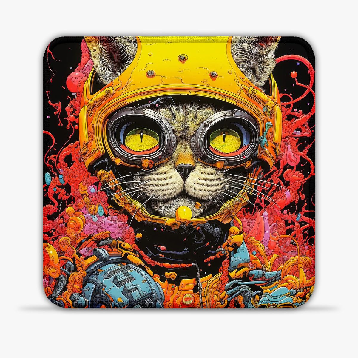 Alfombrilla de ratón con gato colorido (11,8 pulgadas) resistente al calor con N?hten antideshilachado y base de goma para un control preciso compatible con ratón láser y óptico