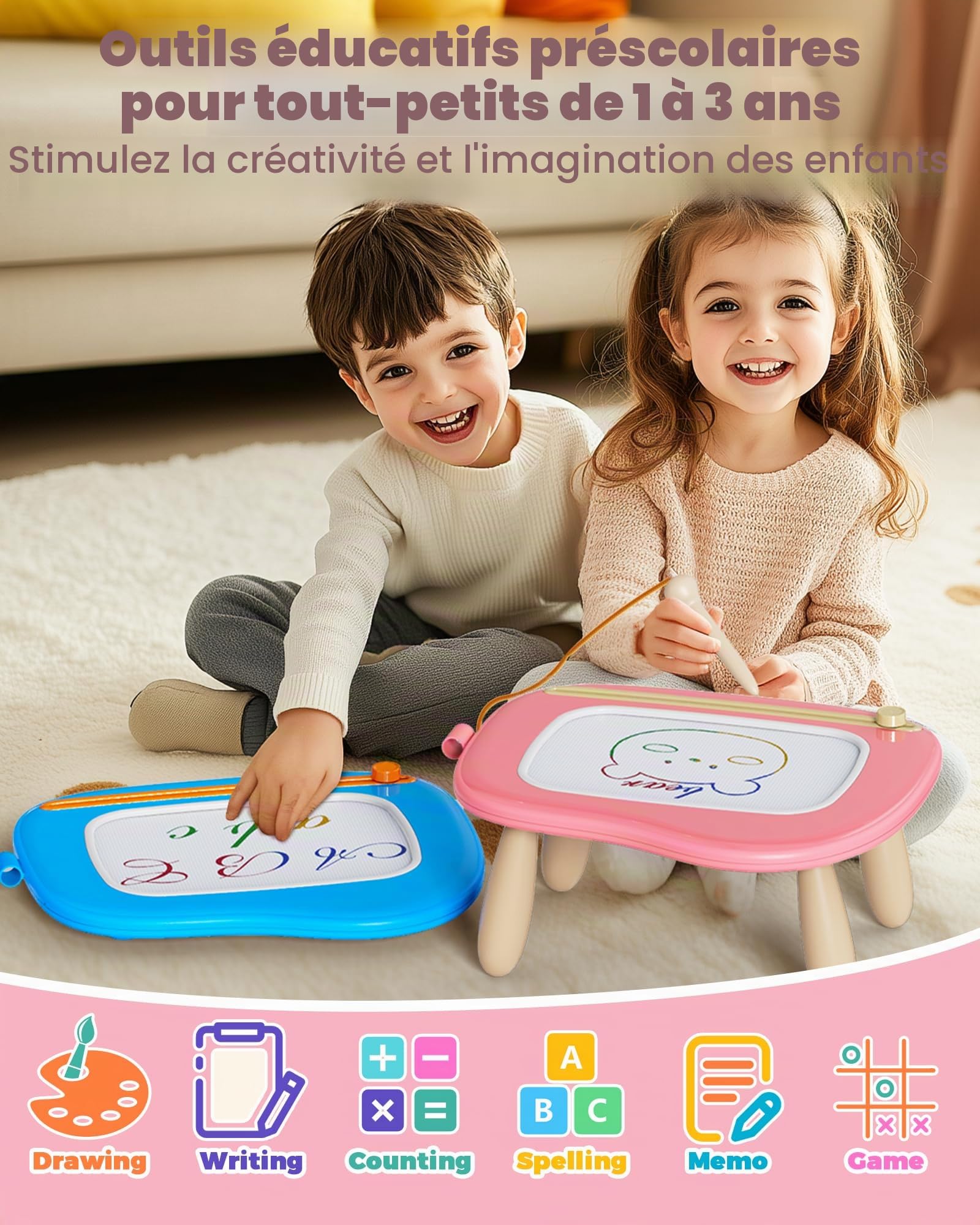 KOKODI Jouet Enfant 2 ans, Jouet Fille 2 ans, Ardoise Magique pour les Enfants, Jouets éducatifs de Voyage pour les Enfants de 1 2 3 ans, Cadeaux de Anniversaire Pâques (rose)