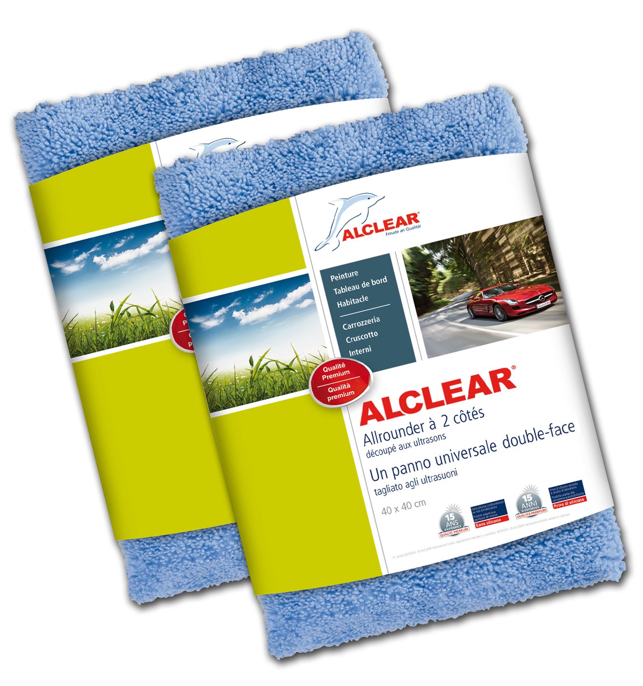 ALCLEAR 820203U_2 Universal Double-Face Cleaning Cloth for Body and Dashboards, Size: 40 x 40 cm, Blue, Set of Two