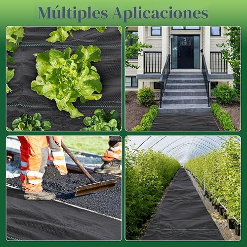 Miniatura 8 de FEED GARDEN Tela de barrera de malezas de 4 x 100 pies, tela geotextil resistente de 3.2 onzas para jardinería, con 30 estacas en forma de U