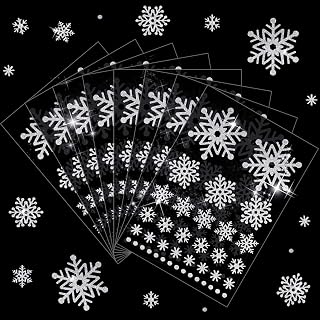 Christmas Snowflake Decoration Stickers Glitter Snowflake Stickers Labels Assorted Size Dot Snowflake Glitter Stickers for Home, Bar, DIY and Office (Silver, 8 Sheets)