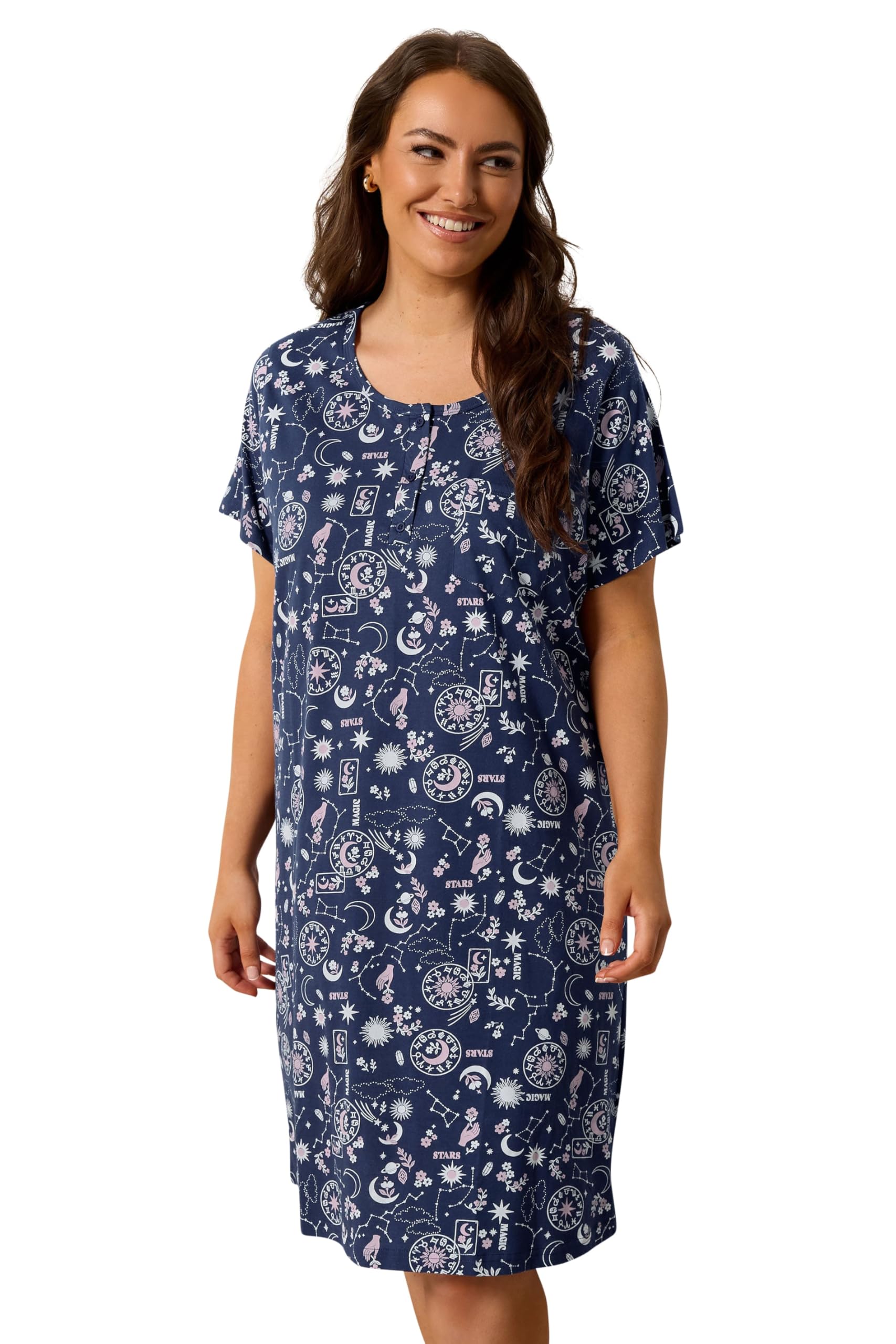 Yours Women's Dark Blue Celestial Placket Nightdress In | : 26/28