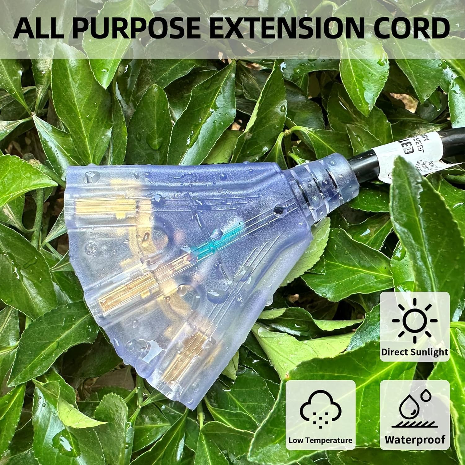 YOJOE - Cable de extensión negro de 12 pies, cable de extensión para exteriores iluminado de calibre 12 con múltiples tomas, cable de extensión SJTW de 12/3 con enchufe de tierra de 3 puntas para