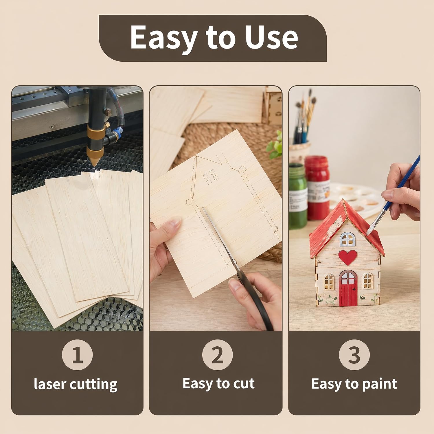 Balsa Wood Sheets, 5 Pack 12 x 4 x 1/16 Inch Unfinished Thin Wood Boards for Crafts, Lightweight Wood Slats for DIY Architecture Airplane Boat Models, School Projects and Laser Cutting