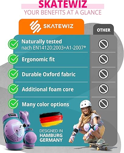 Miniatura 8 de SKATEWIZ Juego de almohadillas de protección para patineta para niños y adultos - Smash - Almohadillas para patines [6 piezas] con protectores