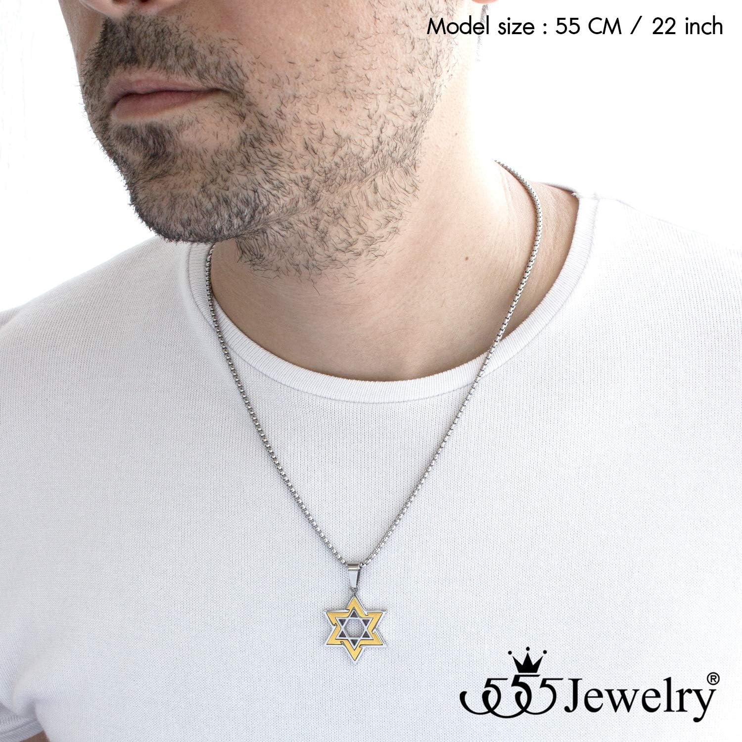555Jewelry Star of David Necklace for Men, 2 Tone Stainless Steel Jewish Star - Necklace with 16-24 Inch Box Chain - Star of David Pendant - Image 4