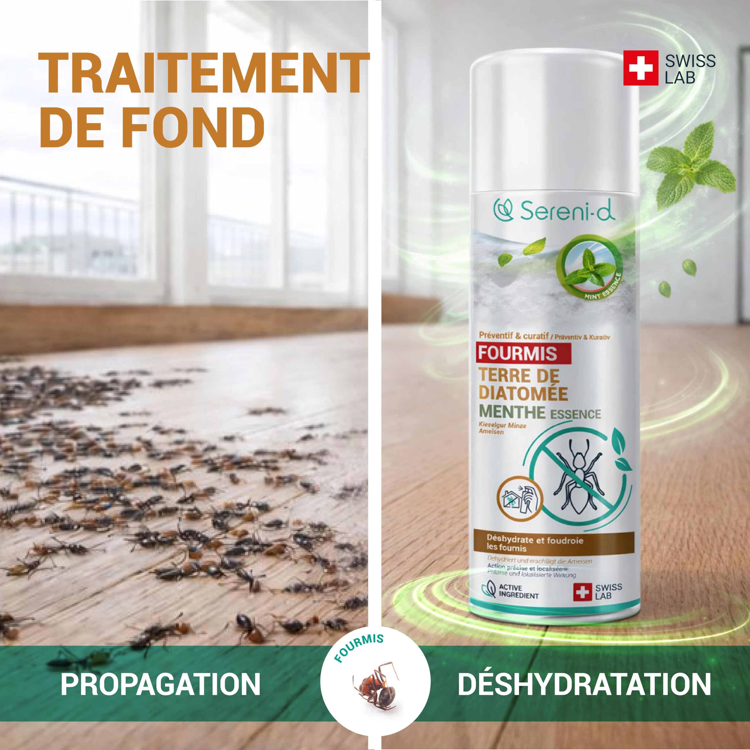 TERRE DE DIATOMÉE MENTHE FOURMIS– EFFICACITÉ FOUDROYANTE – 100% d'ORIGINE NATURELLE - Action IMMÉDIATE et EFFICACE - Swiss Lab