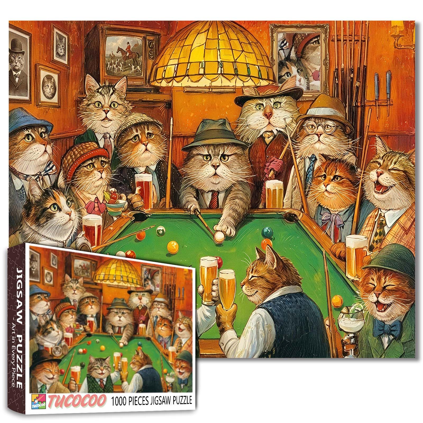Cat Party Puzzle Cat Beer Snooker Jigsaw Funny Animal Interior Scene 1000 Pieces for Adults Beginner Challenging Family Activity Games DIY Crafts Puzzle for Home Decor Gifts โ image 1