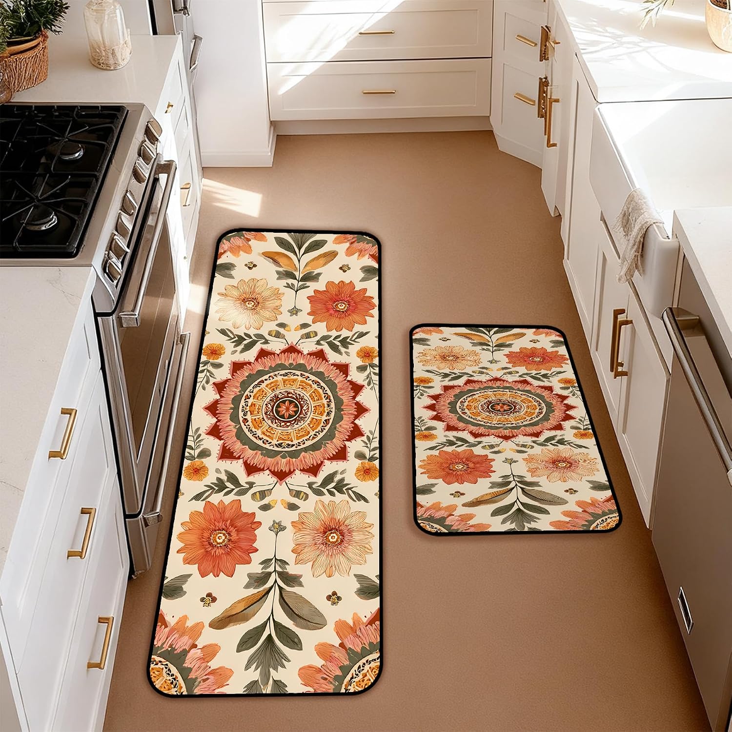 Set of 2 Kitchen Rugs Kitchen Mats for Floor Washable Non Slip Front Door Mat Floor Rug for Home Kitchen Decorations, Sink, Office, Laundry. Multiple Sizes (Dohemia, 17"x47"+17"x30")