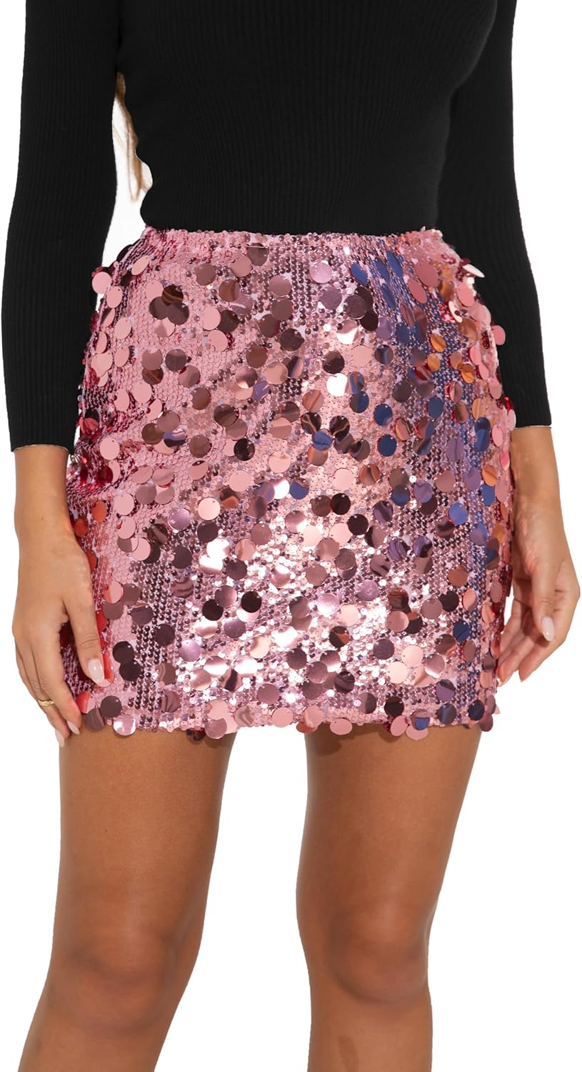 GUANYY Sequin Skirt for Women-Stretchy Bodycon Night Out Party Shine Sparkly Mini Skirts - Image 7