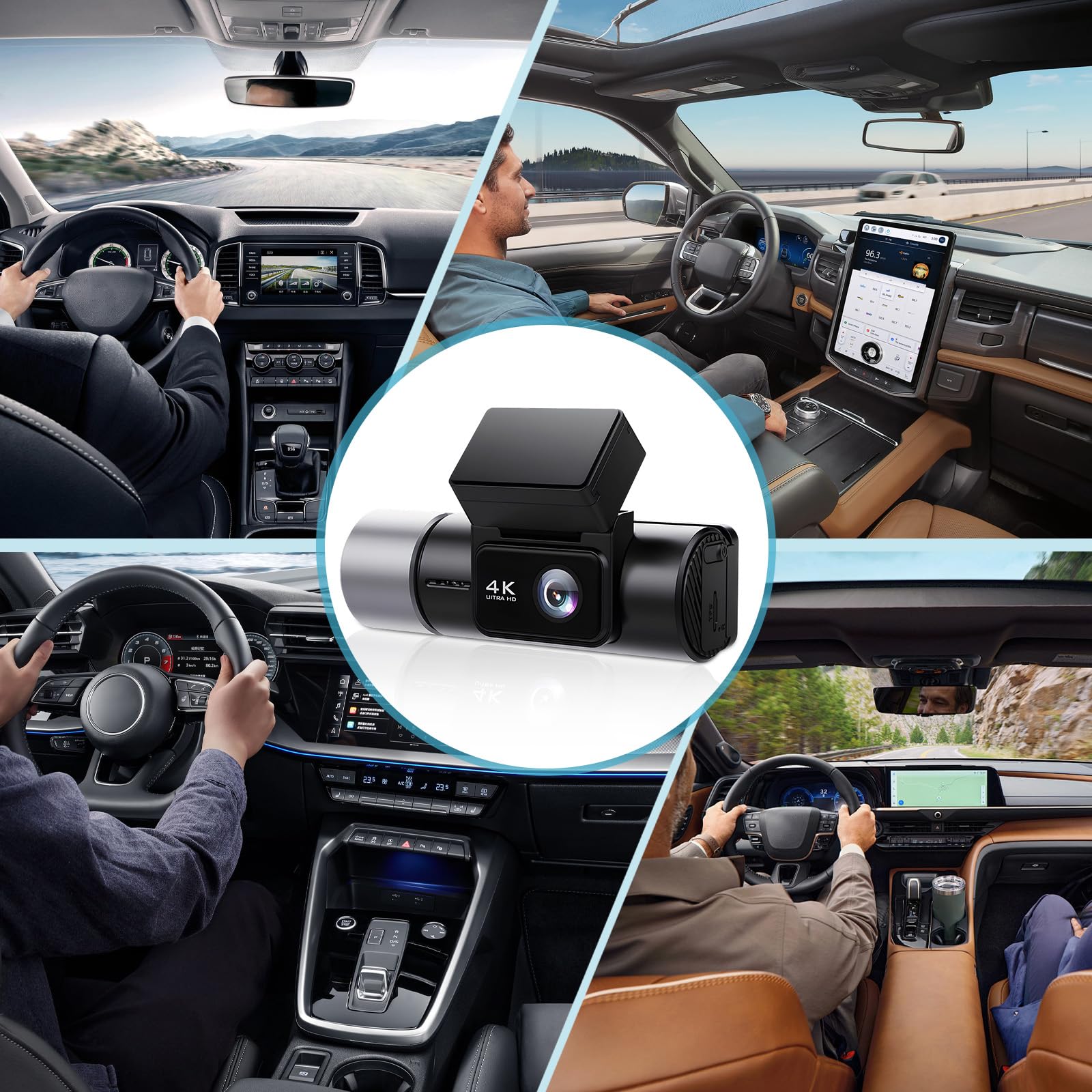 Telecamera da cruscotto 4K con triplo obiettivo, 5,8 GHz/2,4 GHz, Wi-Fi dual-band | Dash cam compatibile con GPS fino a 256 GB