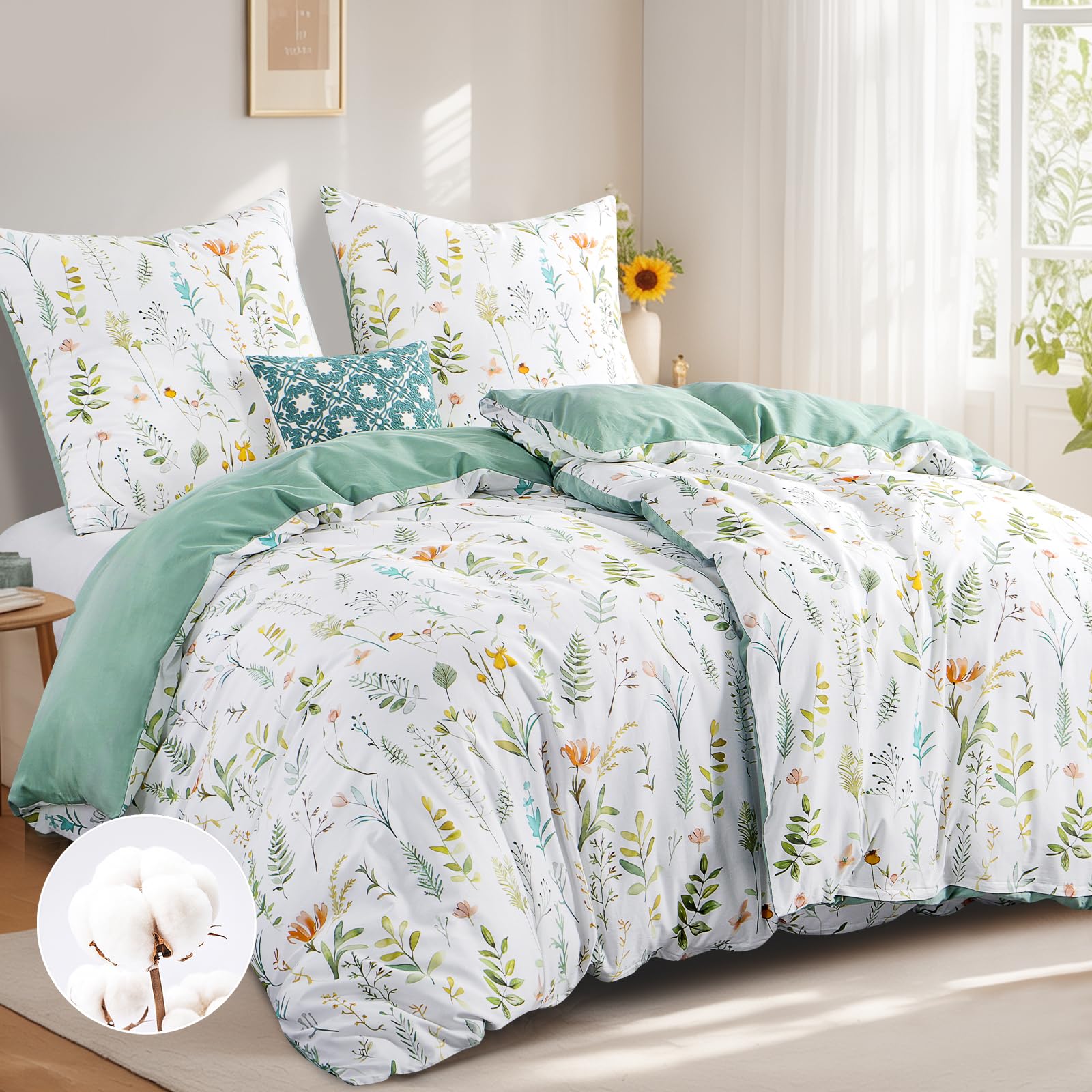 RUIKASI Bettwäsche 135x200 Baumwolle 4teilig - Baumwollbettwäsche 135 x 200 4tlg mit Blumen, Bettbezug Set 4 teilig Cotton mit Reißverschluss