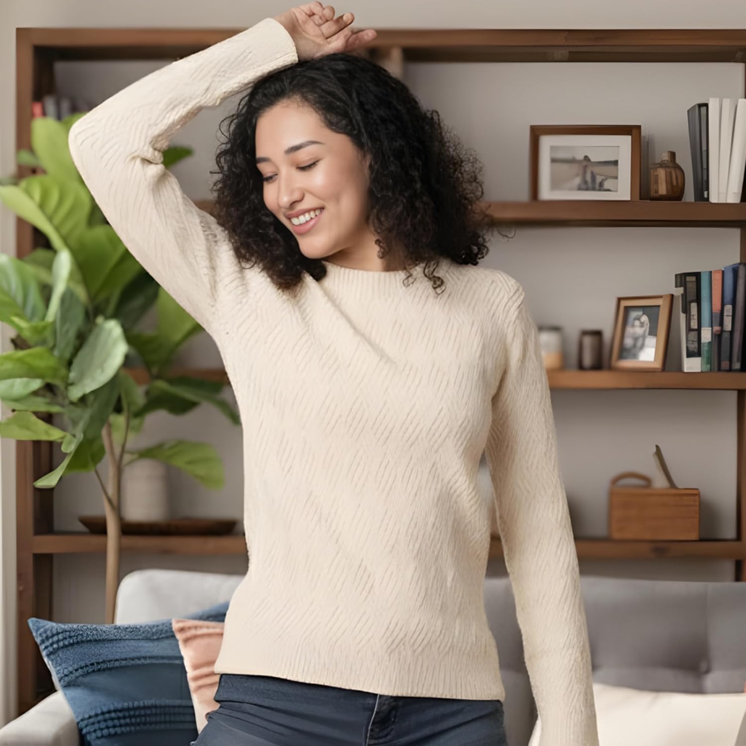 Women’s White Crew Neck Sweater – Long Sleeve Knit Pullover Top, Soft Fitted Winter Sweater for Women - Image 7