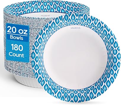 MUCHII 20 oz Paper Bowls, 180 Count Printed Disposable Large Bowls Bulk