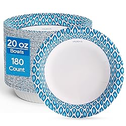 MUCHII 20 Oz Paper Bowls 180 Count Disposable Bowls, Printed Soak Proof Large Bowls for Breakfast, Lunch, and Dinner Meals